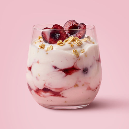 Homemade EasiYo Cherry yoghurt made with an EasiYo yoghurt maker