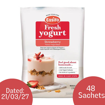 48 x Strawberry EasiYo Yogurt Sachet Pack Makes 1KG | Dated 21/03/2027