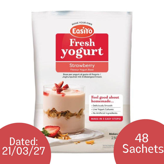48 x Strawberry EasiYo Yogurt Sachet Pack Makes 1KG | Dated 21/03/2027