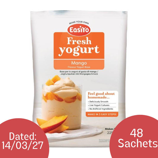 48 x Mango EasiYo Yogurt Sachet Pack Makes 1KG | Dated 14/03/2027