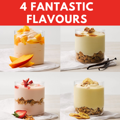 EasiYo Yoghurt Maker Starter Pack Includes 4 Yoghurt Sachets Vanilla, Strawberry, Mango and Banana