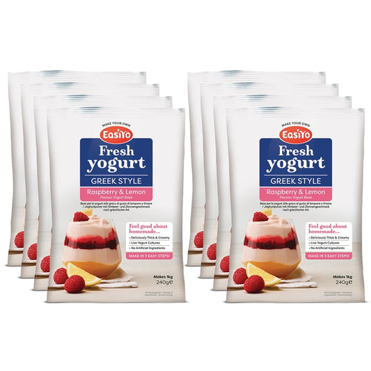8 Pack of Greek Style Raspberry & Lemon EasiYo Yogurt Sachet Pack Makes 1KG | EasiYo Yoghurt Mix
