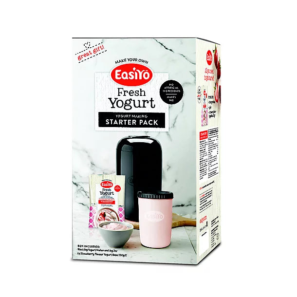 EasiYo Yoghurt Maker Starter Kit | Includes Strawberry Yoghurt Sachet(Black)