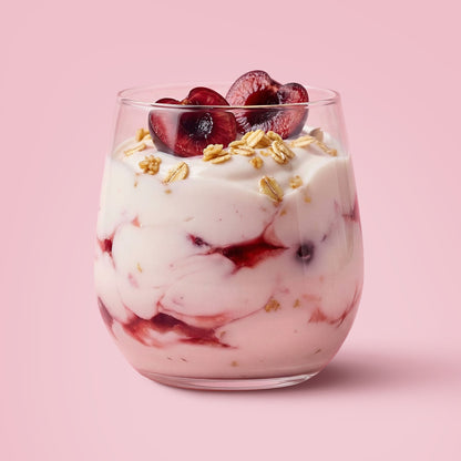 Homemade EasiYo Cherry yoghurt made with an EasiYo yoghurt maker
