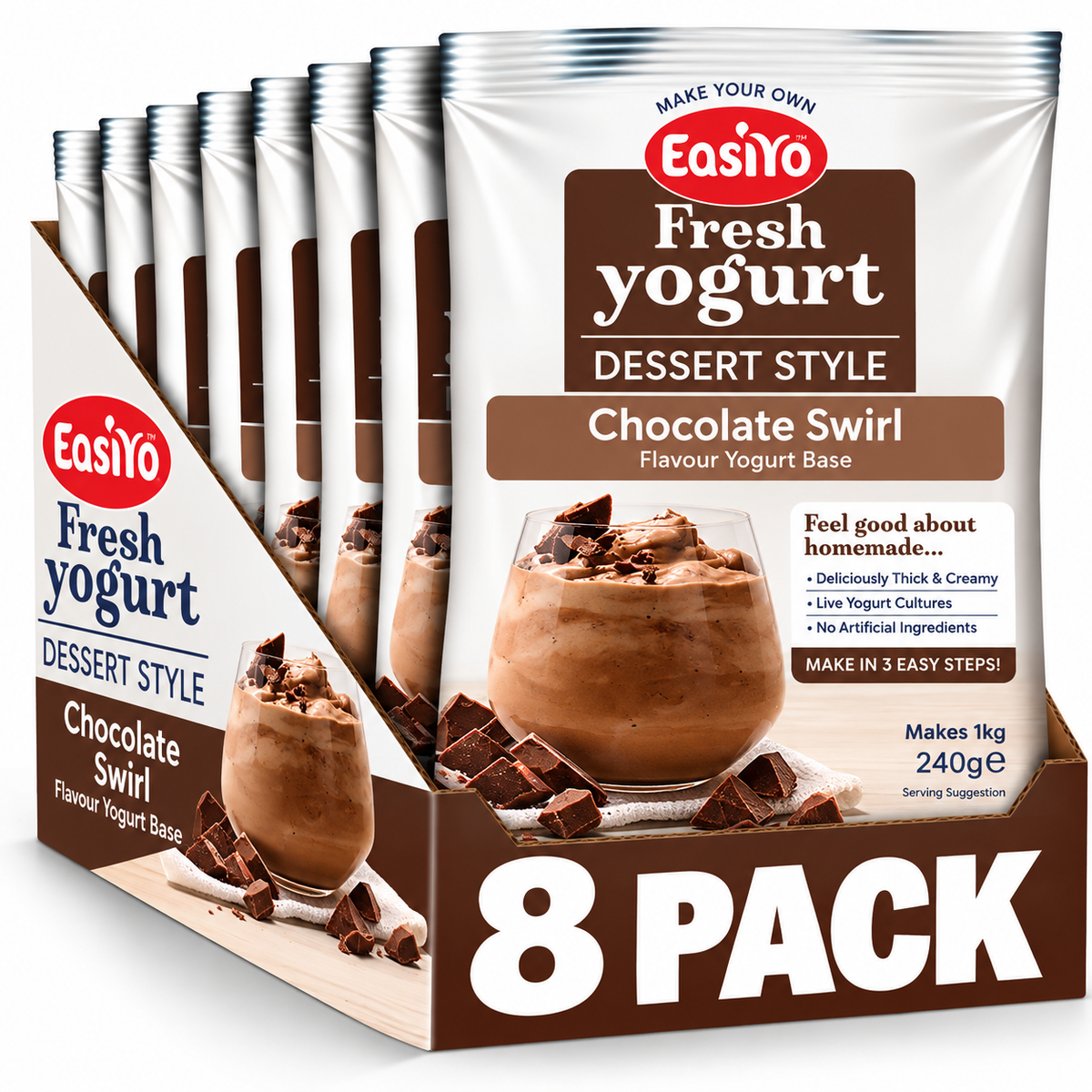 Short dated EasiYo Chocolate Swirl Yogurt 8 Pack