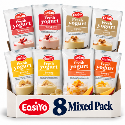 EasiYo Mixed 8 Pack – 2 Strawberry, 2 Vanilla, 2 Banana and 2 Mango