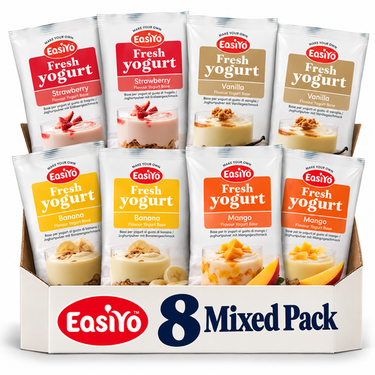 EasiYo Mixed 8 Pack – 2 Strawberry, 2 Vanilla, 2 Banana and 2 Mango