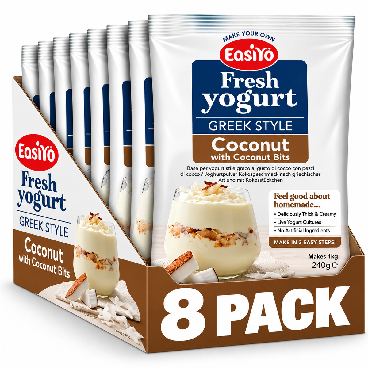 EasiYo Greek Style Coconut with Bits Yogurt 8 Pack – Makes 8kg