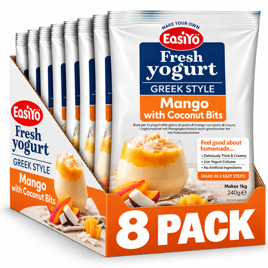 EasiYo Greek Style Mango with Coconut Bits Yogurt 8 Pack – Makes 8kg