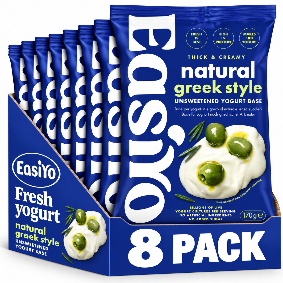 EasiYo Greek Style Natural Unsweetened Yogurt 8 Pack – New Packaging – Makes 8kg