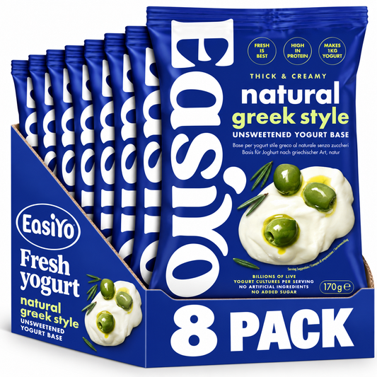 EasiYo Greek Style Natural Unsweetened Yogurt 8 Pack – New Packaging – Makes 8kg