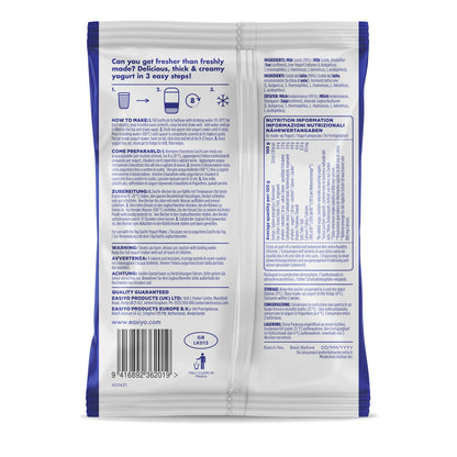 EasiYo Greek Style Natural sachet – back of pack