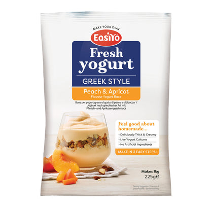 8 pack of EasiYo Greek Style Peach & Apricot yoghurt sachets – makes 8kg