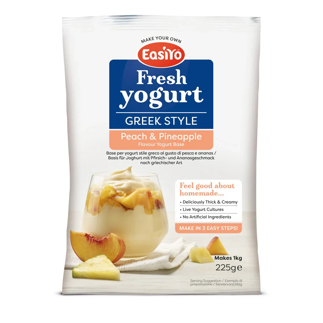 8 pack of EasiYo Greek Style Peach & Pineapple yoghurt sachets – makes 8kg