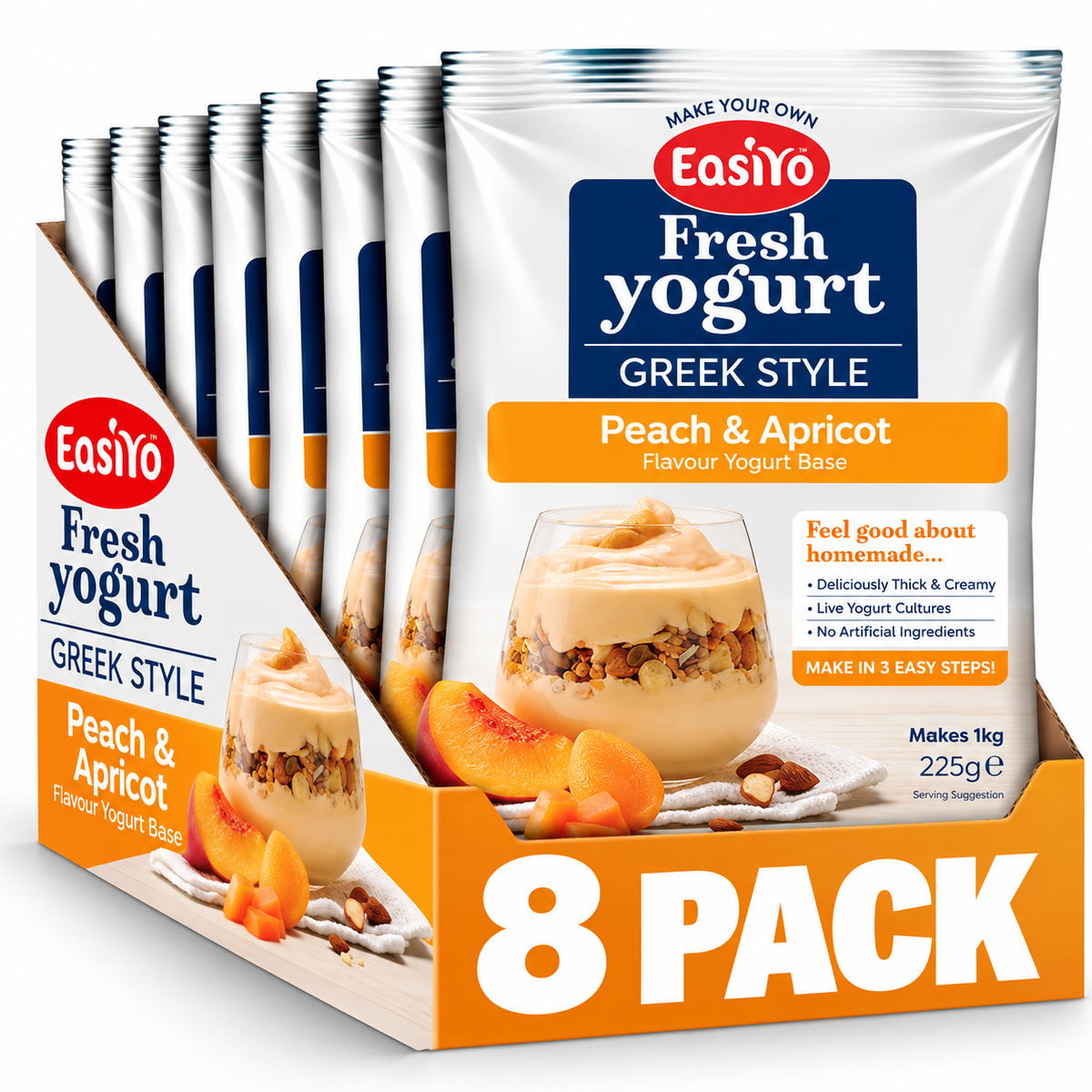 EasiYo Greek Style Peach and Apricot Yogurt 8 Pack – Makes 8kg