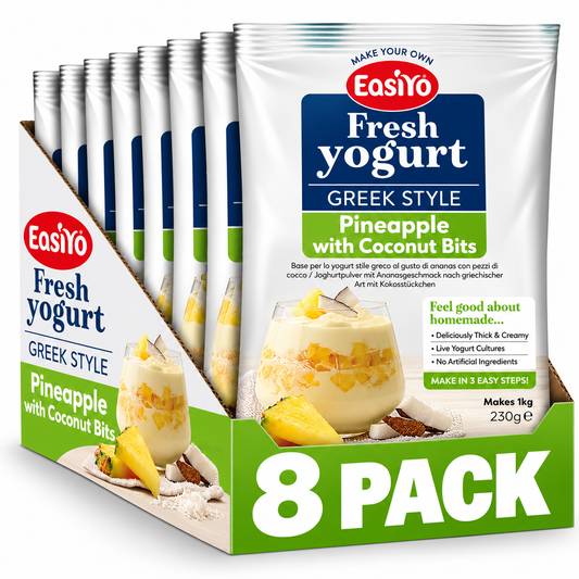 EasiYo Greek Style Pineapple with Coconut Bits Yogurt 8 Pack – Makes 8kg