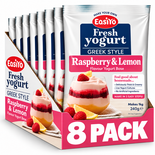 EasiYo Greek Style Raspberry and Lemon Yogurt 8 Pack – Makes 8kg