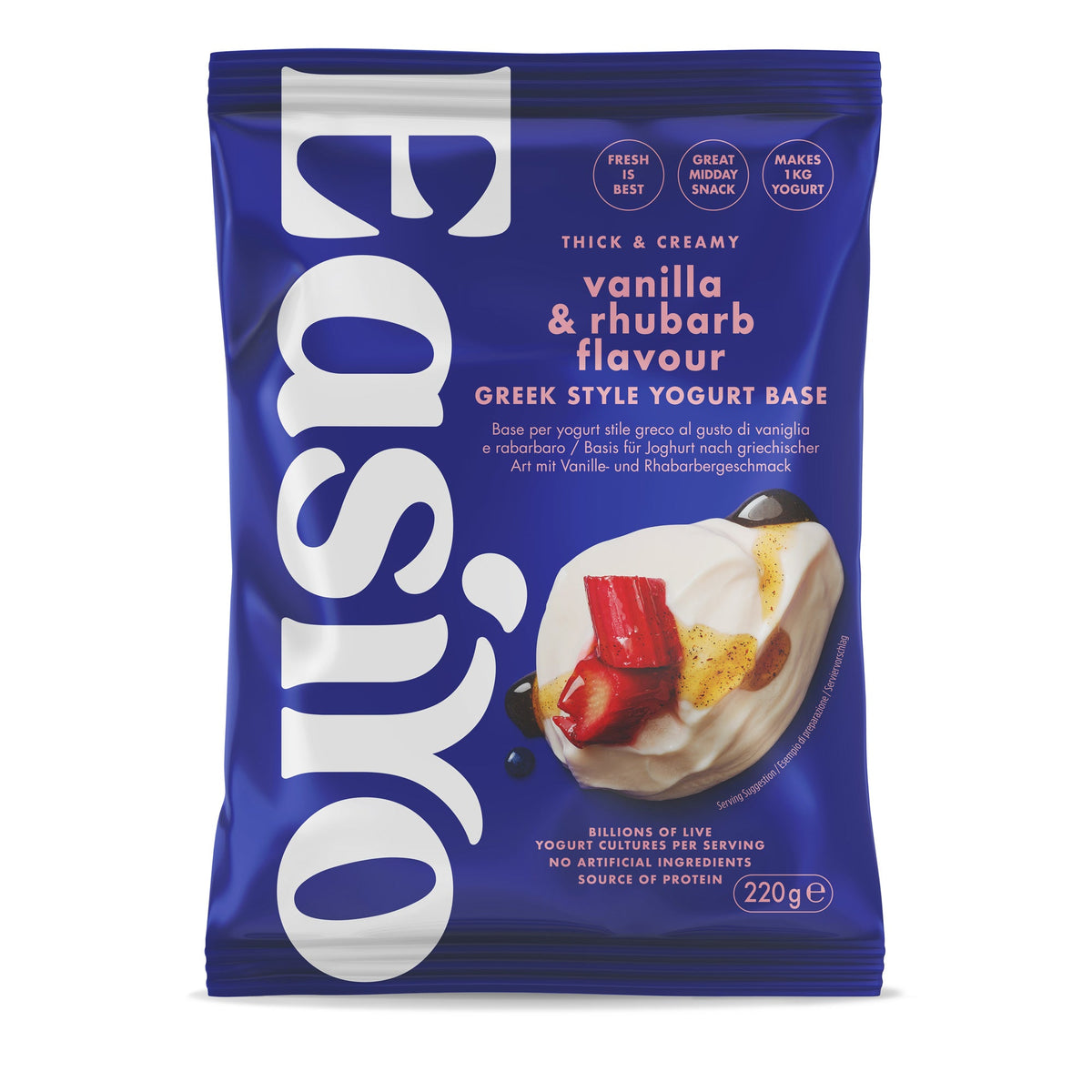 EasiYo Greek Style Vanilla & Rhubarb yoghurt sachet – makes 1kg of homemade yoghurt