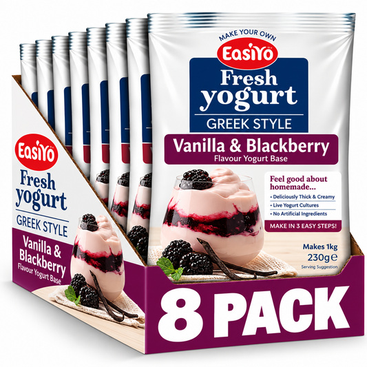 EasiYo Greek Style Vanilla and Blackberry Yogurt 8 Pack – Makes 8kg