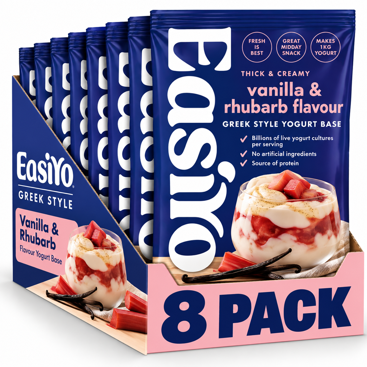 EasiYo Greek Style Vanilla and Rhubarb Yogurt 8 Pack – Makes 8kg