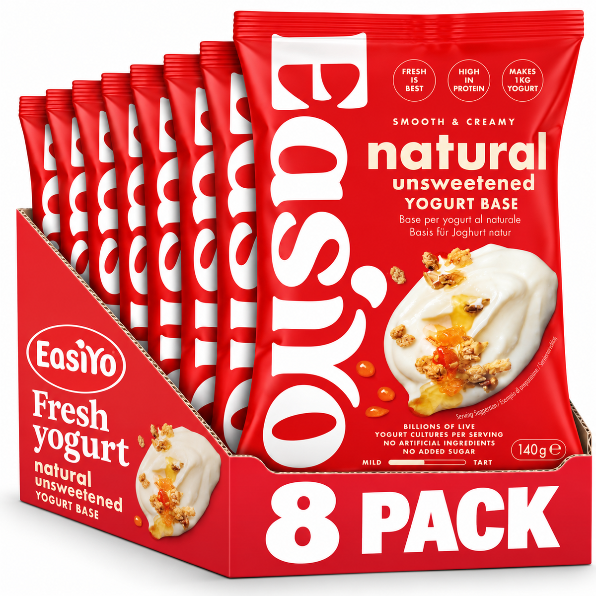 EasiYo Natural Unsweetened Yogurt 8 Pack – New Packaging – Makes 8kg