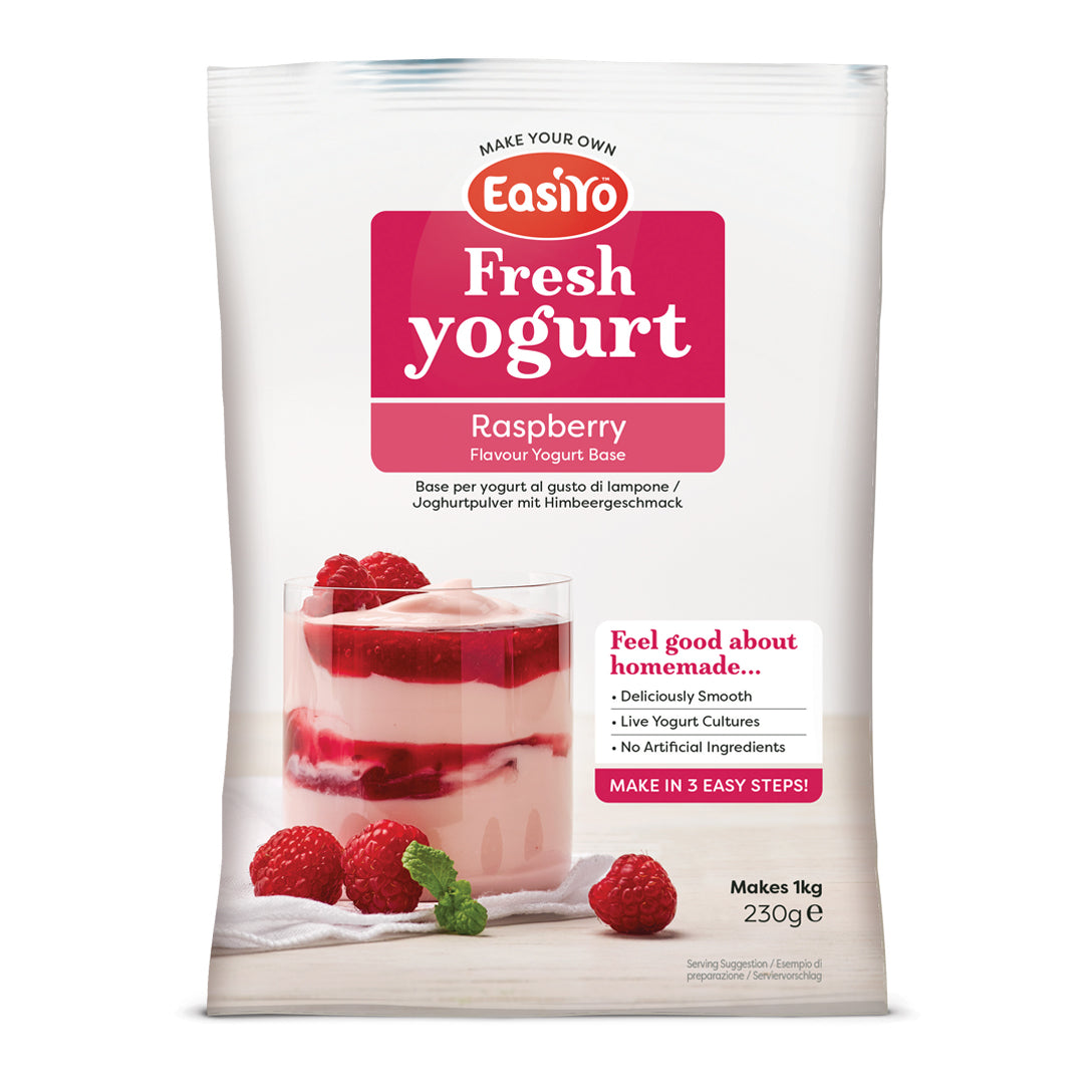 8 pack of EasiYo Raspberry yoghurt sachets – makes 8kg