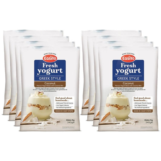 8 Pack of Greek Style Coconut With Bits EasiYo Yogurt Sachet Pack Makes 1KG | EasiYo Yoghurt Mix - Yoghurt Maker.co.uk