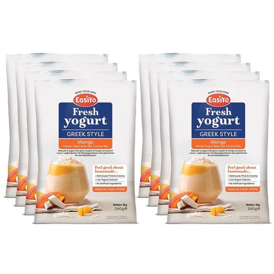 8 Pack of Greek Style Mango with Coconut Bits EasiYo Yogurt Sachet Makes 1KG | EasiYo Yoghurt Mix - Yoghurt Maker.co.uk
